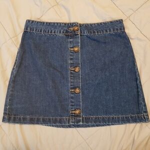 Forever 21 Denim Blue Jean Button Skirt Women's Medium M Cute Sexy Basic EUC